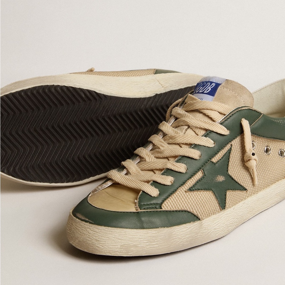 Golden Goose Men's Super-Star in cream mesh and green nappa